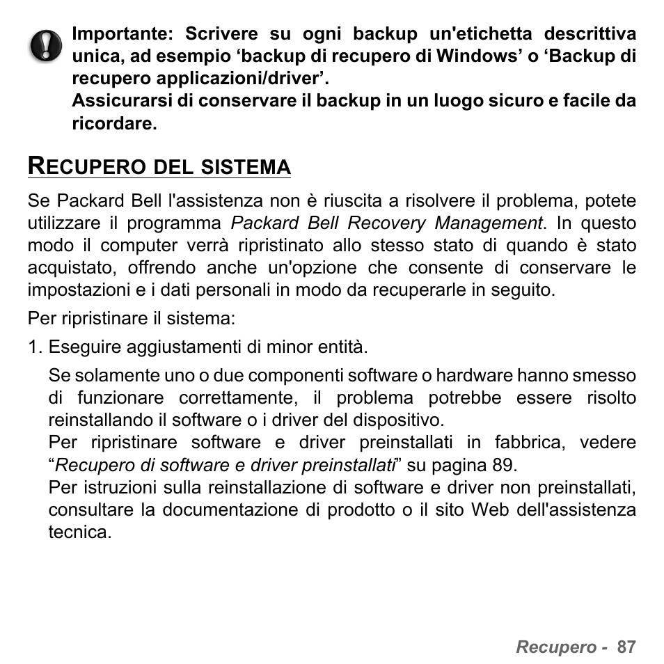 Recupero del sistema | PACKARD BELL dot s series User Manual | Page 431 / 2279