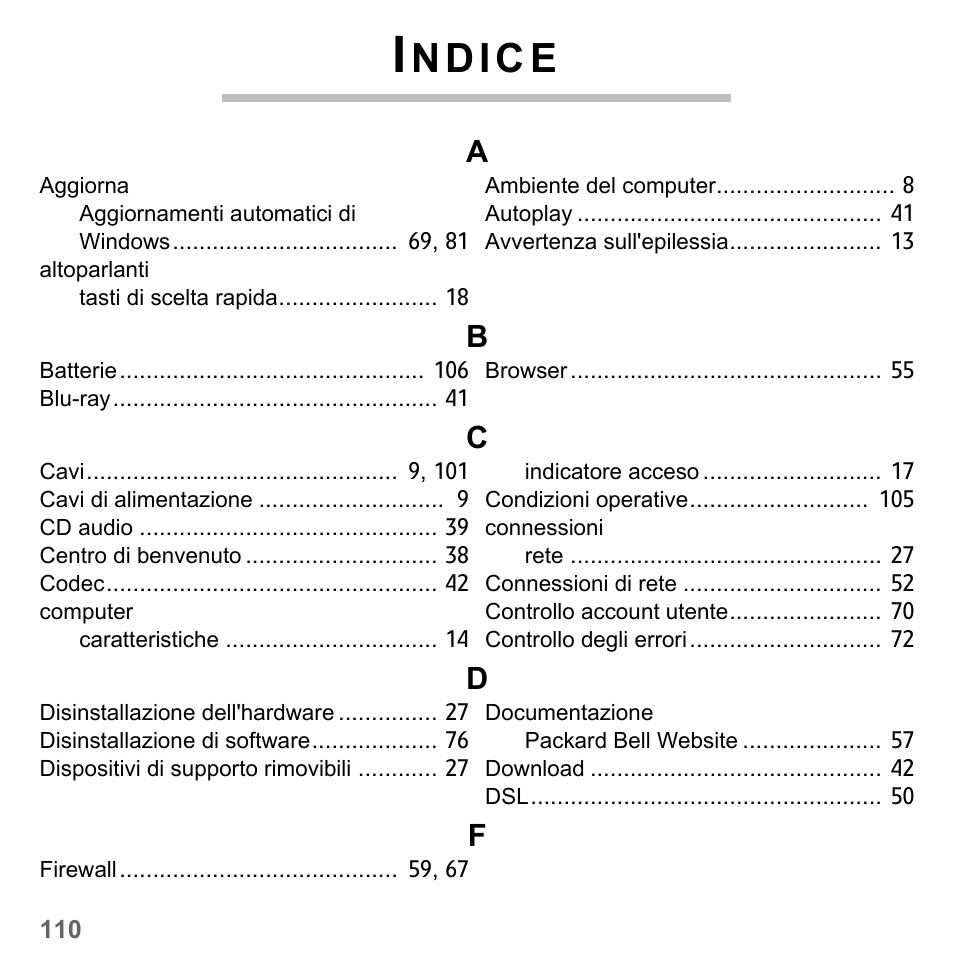 Indice | PACKARD BELL dot s series User Manual | Page 454 / 2279