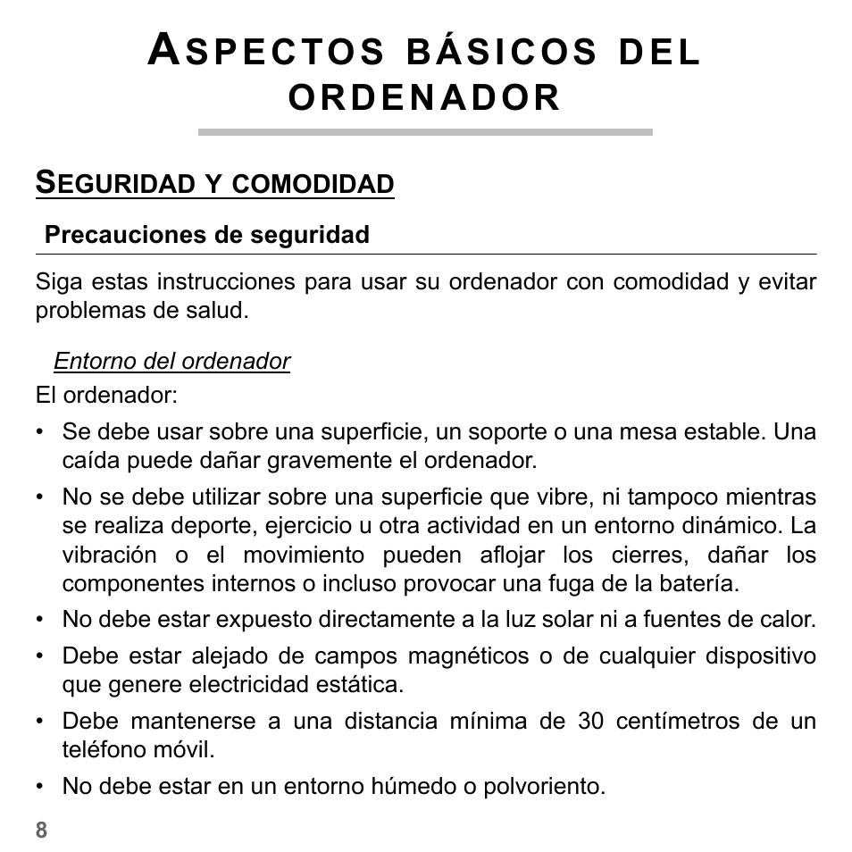 Aspectos básicos del ordenador, Seguridad y comodidad, Precauciones de seguridad | D e l | PACKARD BELL dot s series User Manual | Page 466 / 2279