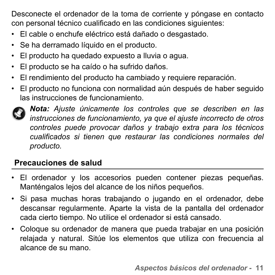 Precauciones de salud | PACKARD BELL dot s series User Manual | Page 469 / 2279