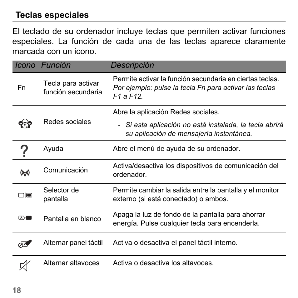 Teclas especiales | PACKARD BELL dot s series User Manual | Page 476 / 2279