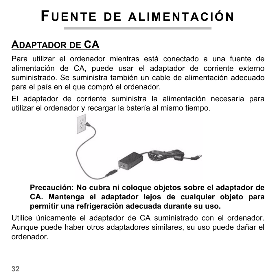 Fuente de alimentación, Adaptador de ca | PACKARD BELL dot s series User Manual | Page 490 / 2279