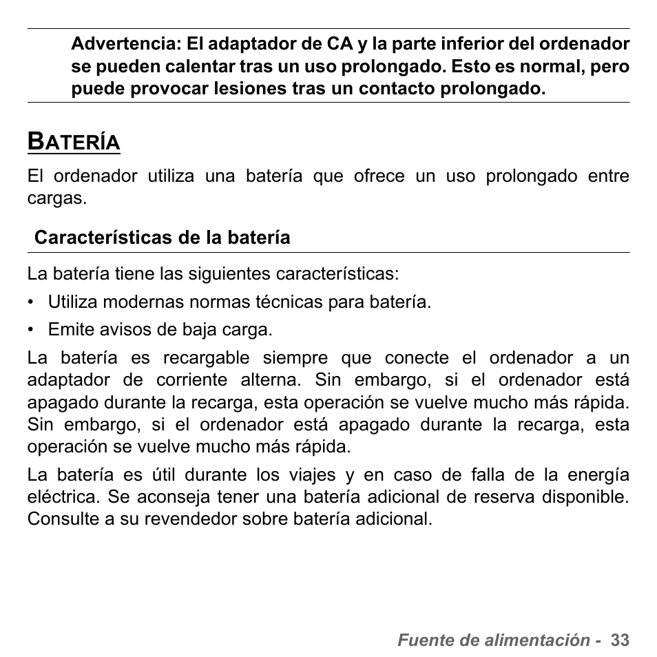 Batería, Características de la batería | PACKARD BELL dot s series User Manual | Page 491 / 2279