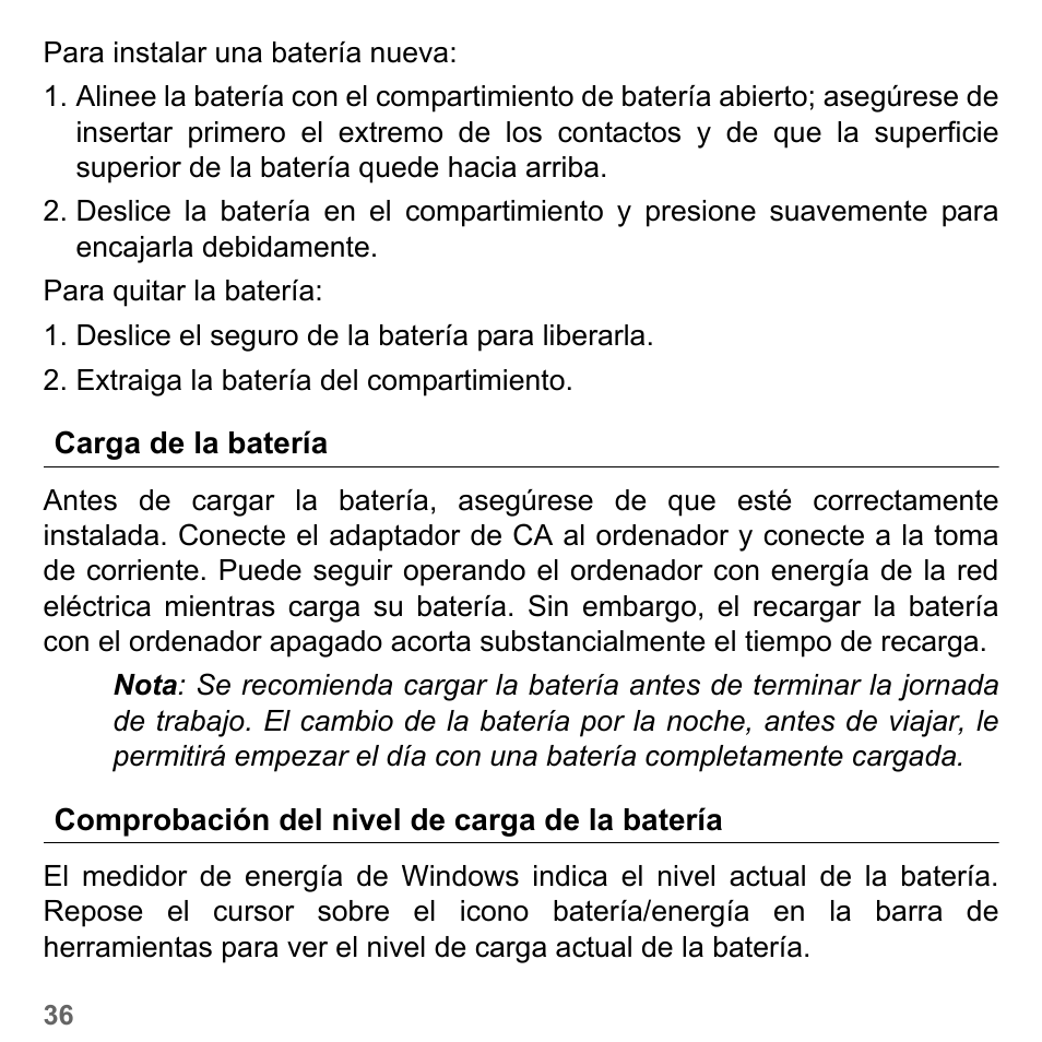 Carga de la batería, Comprobación del nivel de carga de la batería | PACKARD BELL dot s series User Manual | Page 494 / 2279