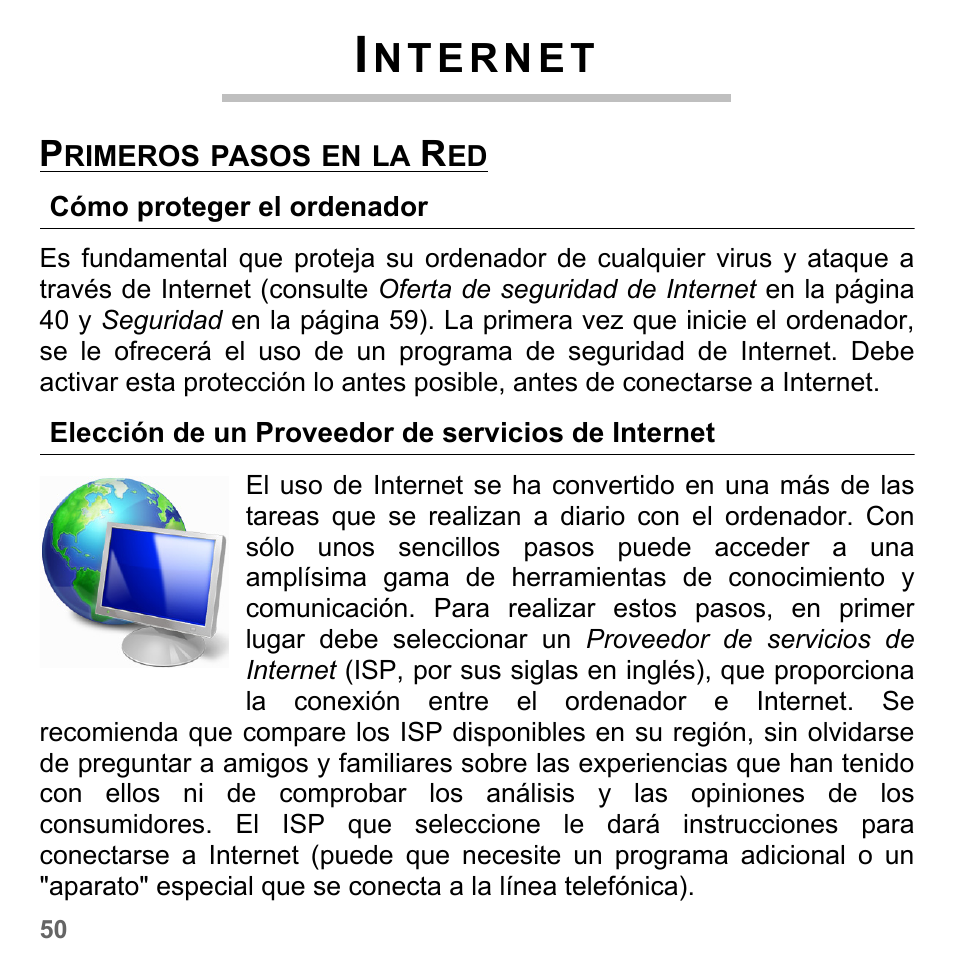 Internet, Primeros pasos en la red, Cómo proteger el ordenador | Elección de un proveedor de servicios de internet, Cómo proteger el ordenador elección de un provee | PACKARD BELL dot s series User Manual | Page 508 / 2279