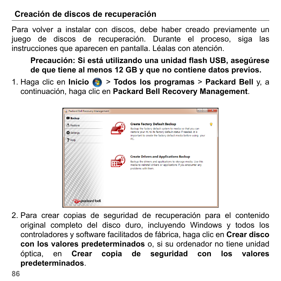 Creación de discos de recuperación | PACKARD BELL dot s series User Manual | Page 544 / 2279