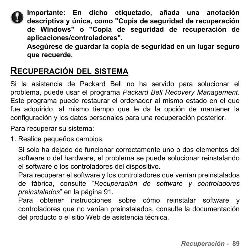 Recuperación del sistema | PACKARD BELL dot s series User Manual | Page 547 / 2279