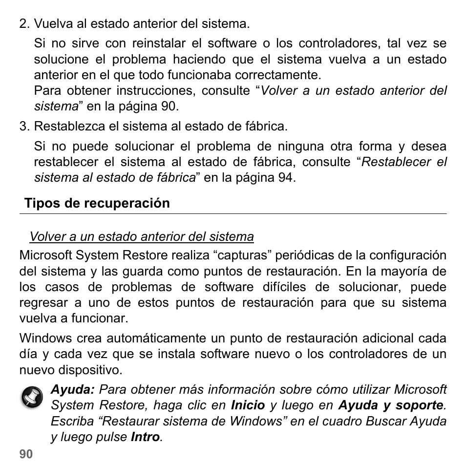 Tipos de recuperación | PACKARD BELL dot s series User Manual | Page 548 / 2279