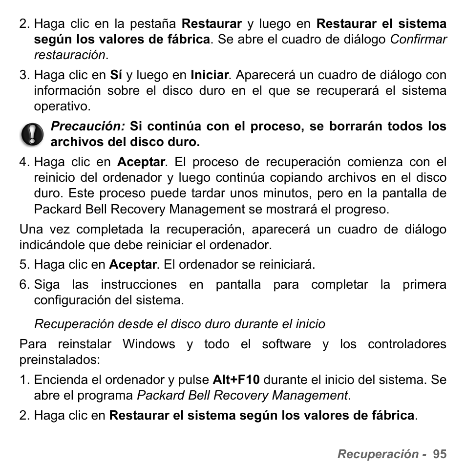 Recuperación desde el disco duro durante el inicio | PACKARD BELL dot s series User Manual | Page 553 / 2279