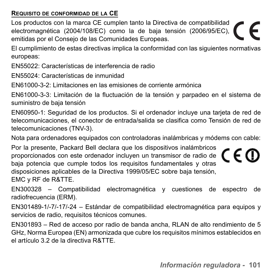 Información reguladora - 101 | PACKARD BELL dot s series User Manual | Page 559 / 2279