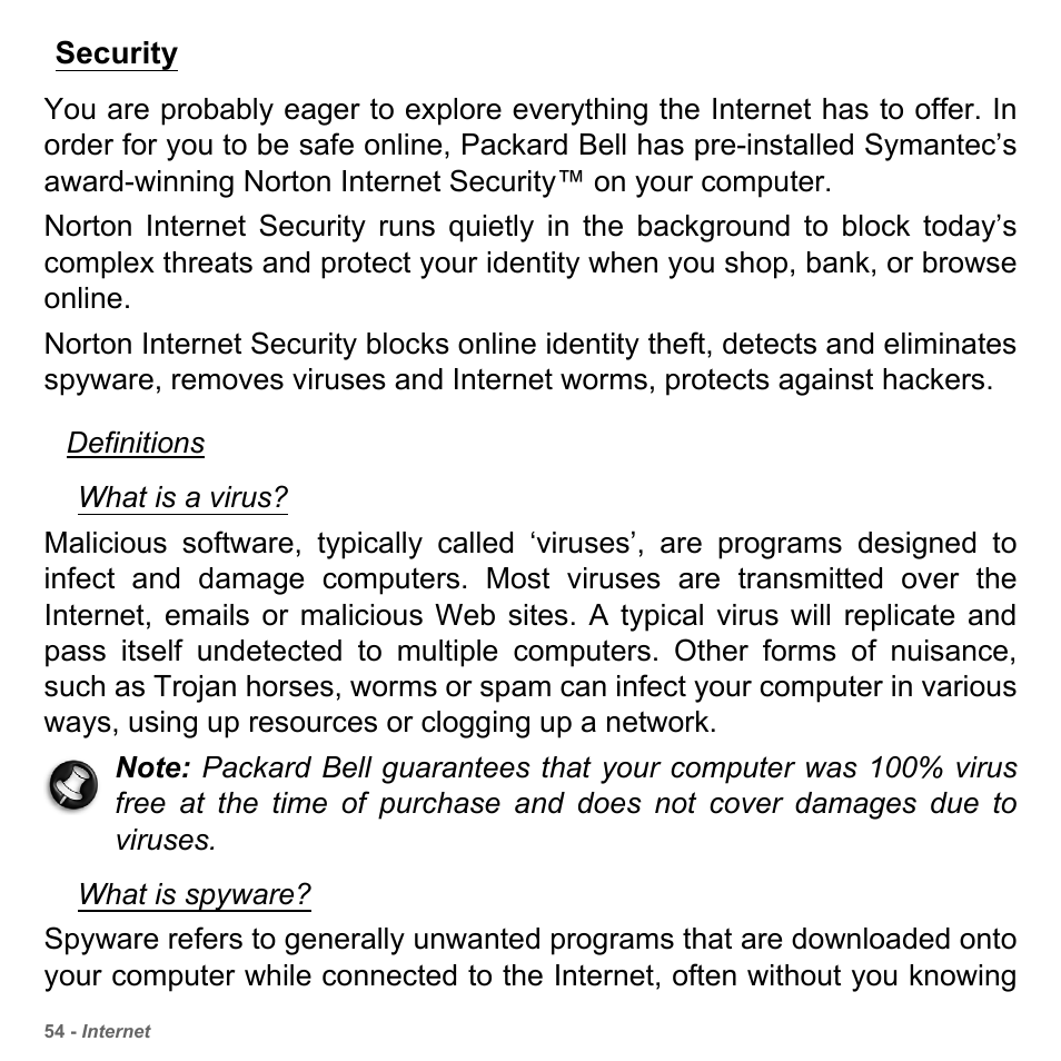 Security | PACKARD BELL dot s series User Manual | Page 56 / 2279