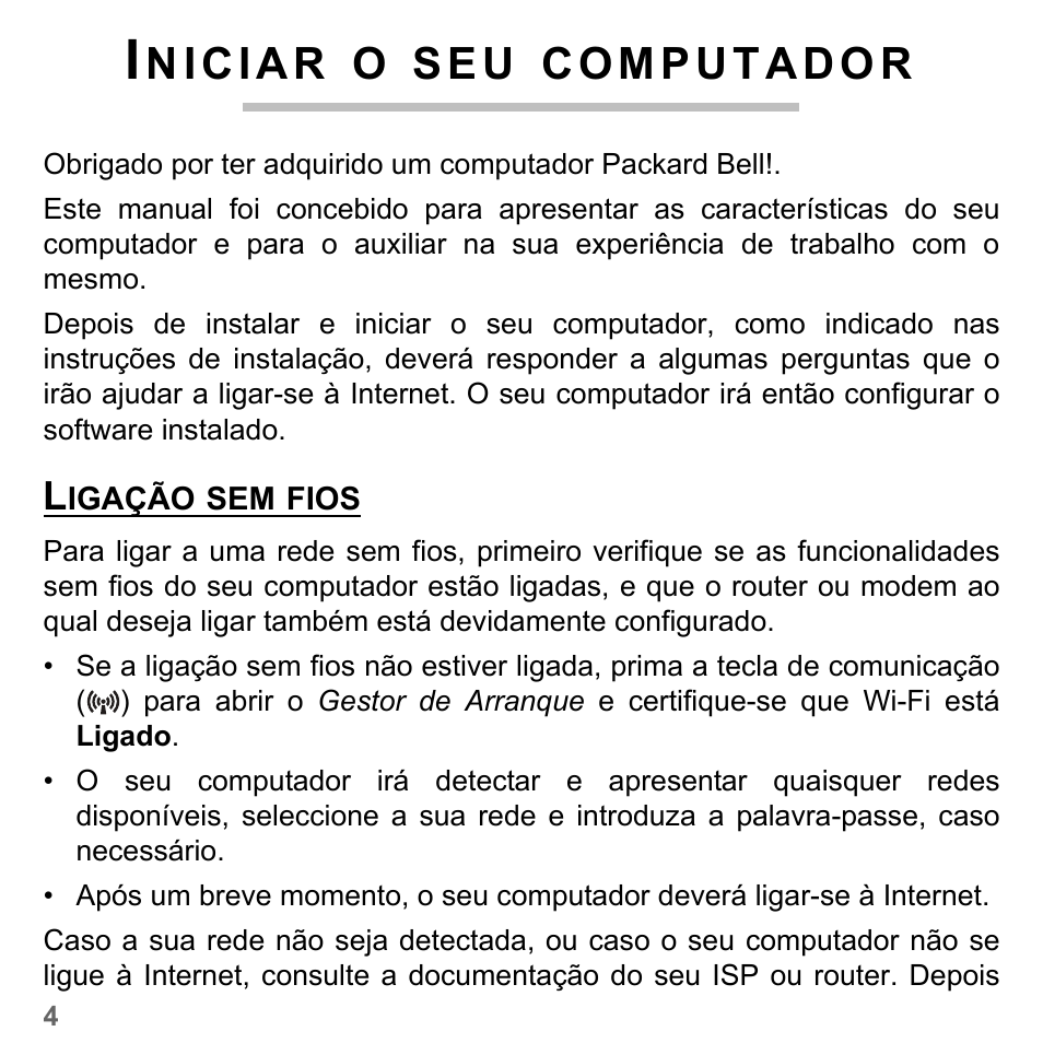 Iniciar o seu computador, Ligação sem fios, S e u | PACKARD BELL dot s series User Manual | Page 578 / 2279