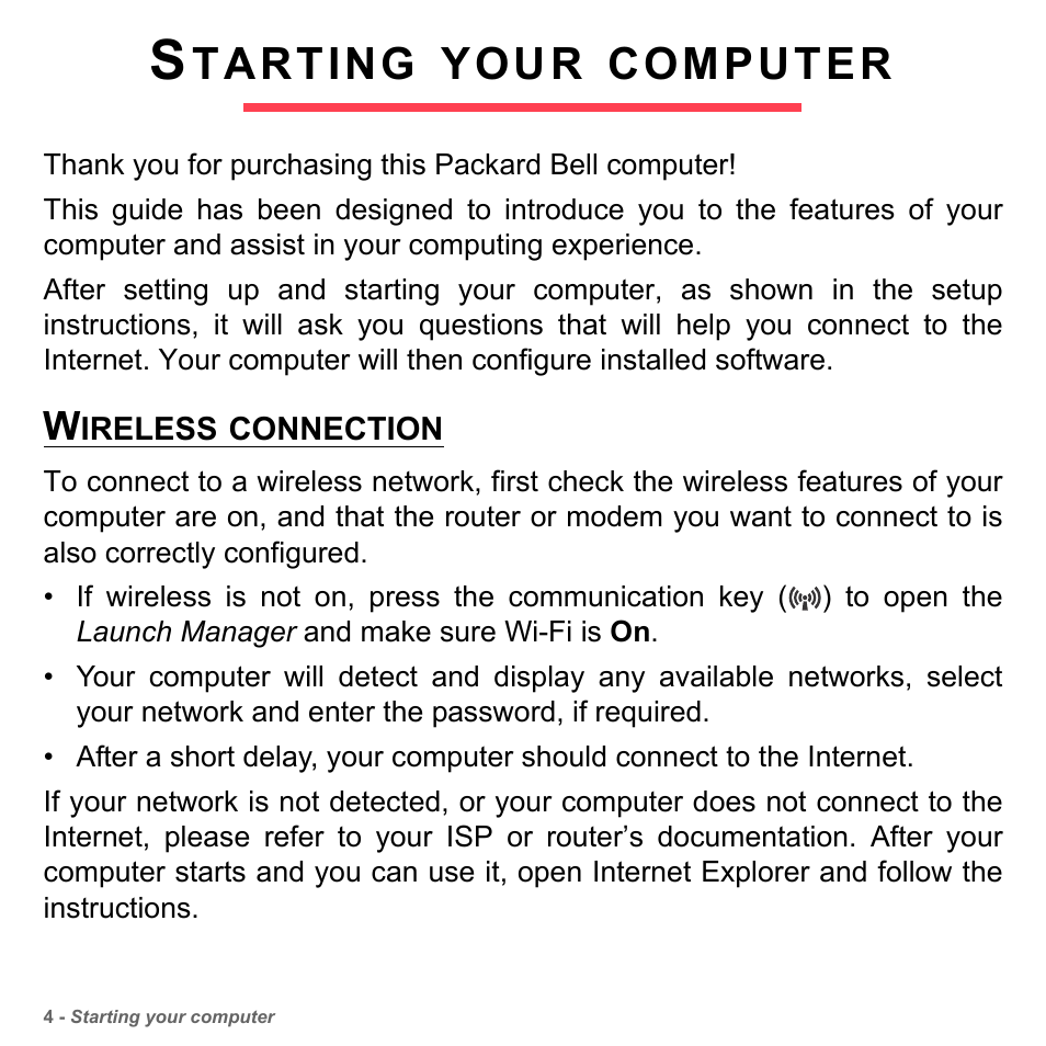 Starting your computer, Wireless connection, Tarting | Your, Computer | PACKARD BELL dot s series User Manual | Page 6 / 2279