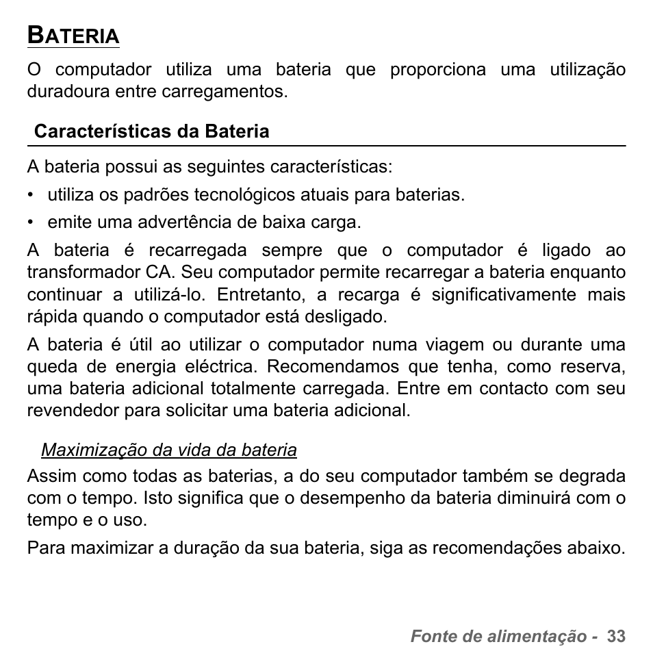 Bateria, Características da bateria | PACKARD BELL dot s series User Manual | Page 607 / 2279