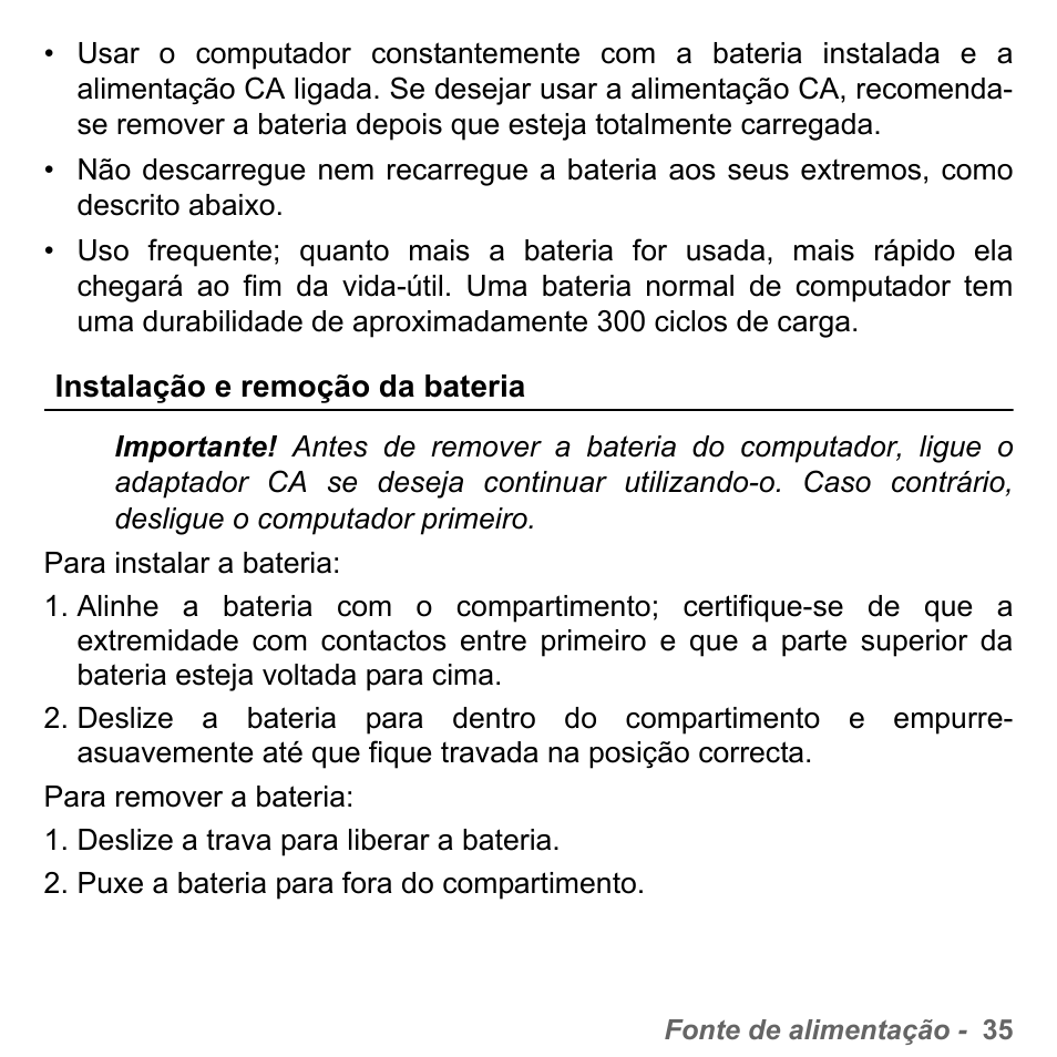 Instalação e remoção da bateria | PACKARD BELL dot s series User Manual | Page 609 / 2279