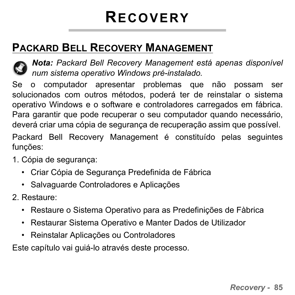 Recovery, Packard bell recovery management | PACKARD BELL dot s series User Manual | Page 659 / 2279