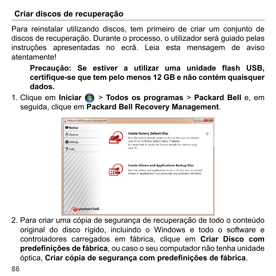 Criar discos de recuperação | PACKARD BELL dot s series User Manual | Page 660 / 2279