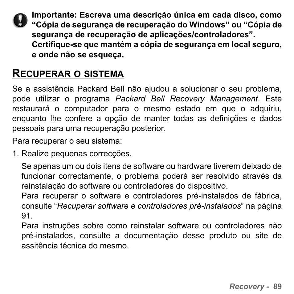 Recuperar o sistema | PACKARD BELL dot s series User Manual | Page 663 / 2279