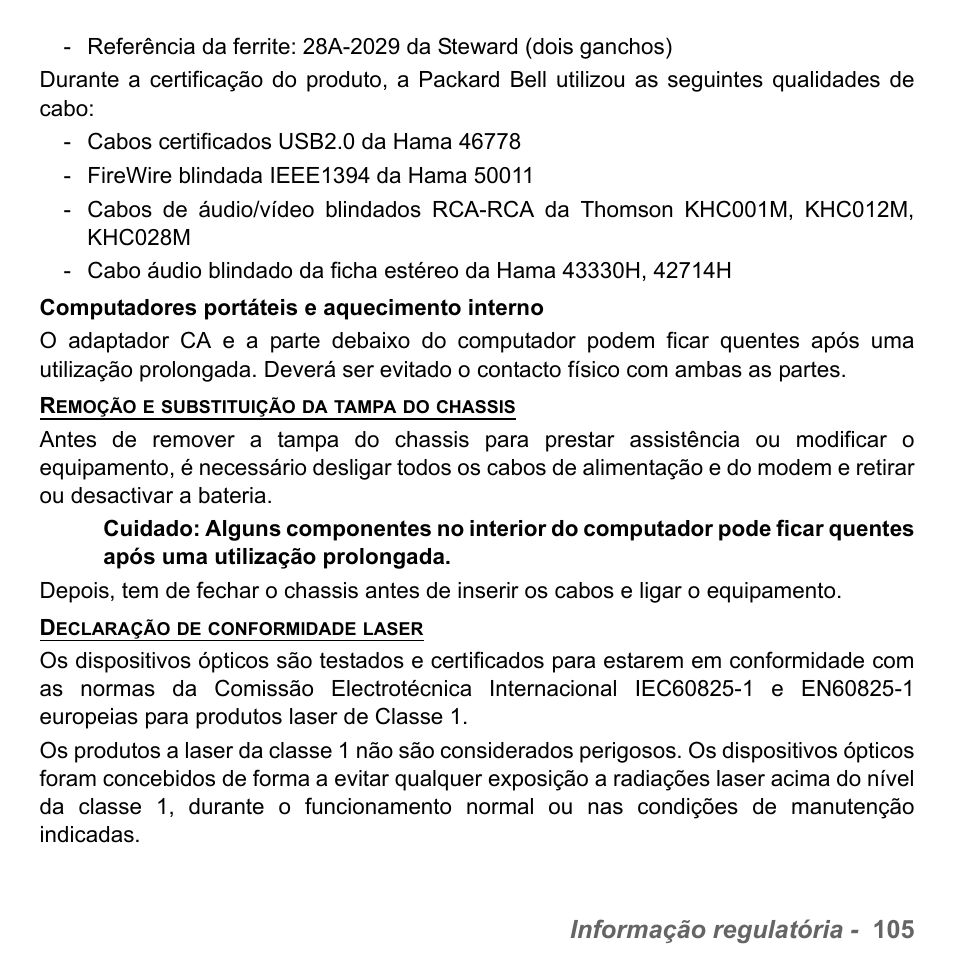 Informação regulatória - 105 | PACKARD BELL dot s series User Manual | Page 679 / 2279
