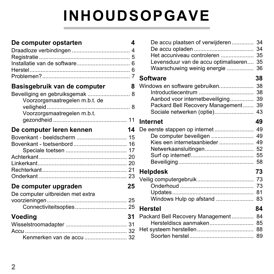 Inhoudsopgave | PACKARD BELL dot s series User Manual | Page 692 / 2279