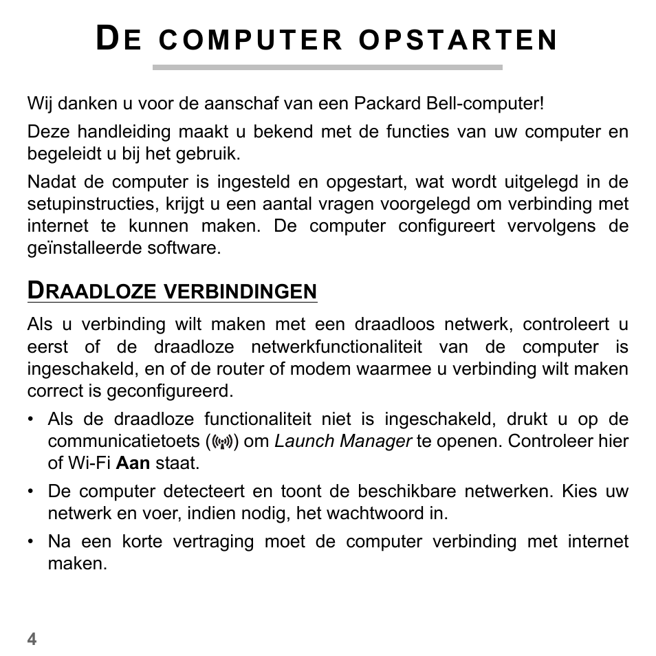 De computer opstarten, Draadloze verbindingen | PACKARD BELL dot s series User Manual | Page 694 / 2279