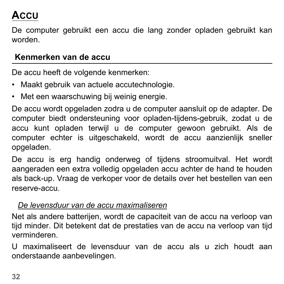 Accu, Kenmerken van de accu | PACKARD BELL dot s series User Manual | Page 722 / 2279