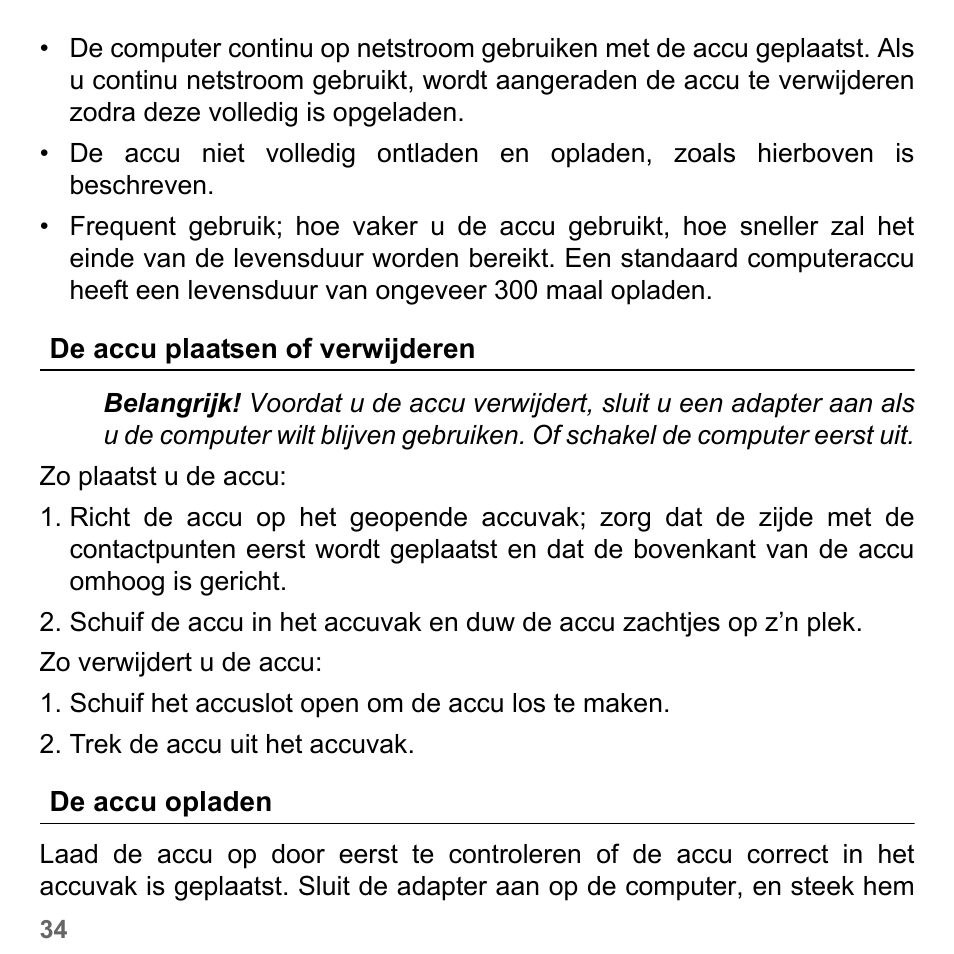 De accu plaatsen of verwijderen, De accu opladen, De accu plaatsen of verwijderen de accu opladen | PACKARD BELL dot s series User Manual | Page 724 / 2279