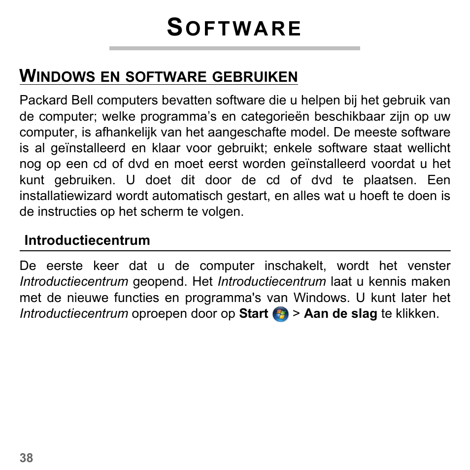 Software, Windows en software gebruiken, Introductiecentrum | PACKARD BELL dot s series User Manual | Page 728 / 2279