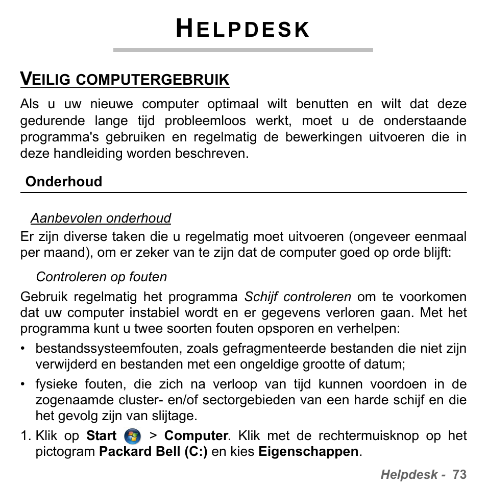 Helpdesk, Veilig computergebruik, Onderhoud | PACKARD BELL dot s series User Manual | Page 763 / 2279