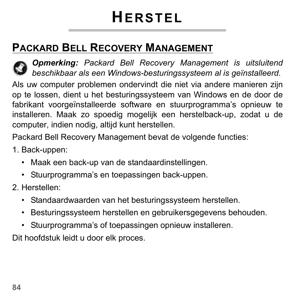 Herstel, Packard bell recovery management | PACKARD BELL dot s series User Manual | Page 774 / 2279