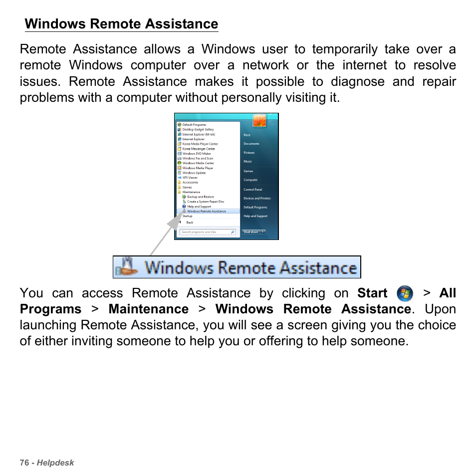 Windows remote assistance | PACKARD BELL dot s series User Manual | Page 78 / 2279