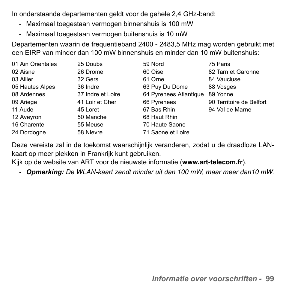 Informatie over voorschriften - 99 | PACKARD BELL dot s series User Manual | Page 789 / 2279