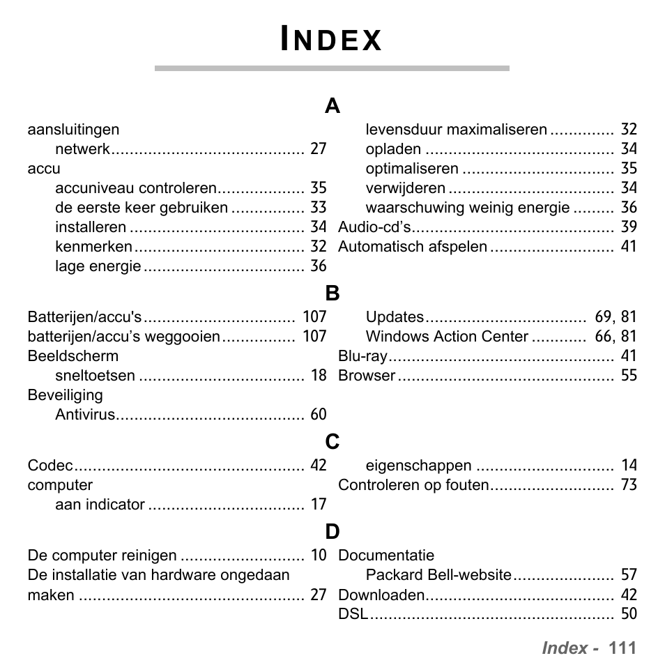 Index, N d e x | PACKARD BELL dot s series User Manual | Page 801 / 2279