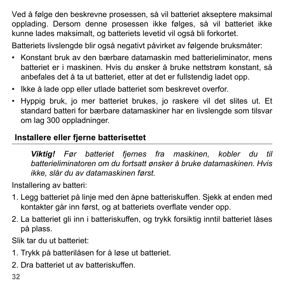 Installere eller fjerne batterisettet | PACKARD BELL dot s series User Manual | Page 836 / 2279