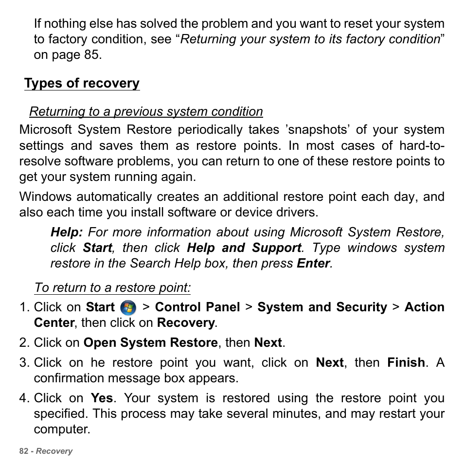 Types of recovery | PACKARD BELL dot s series User Manual | Page 84 / 2279