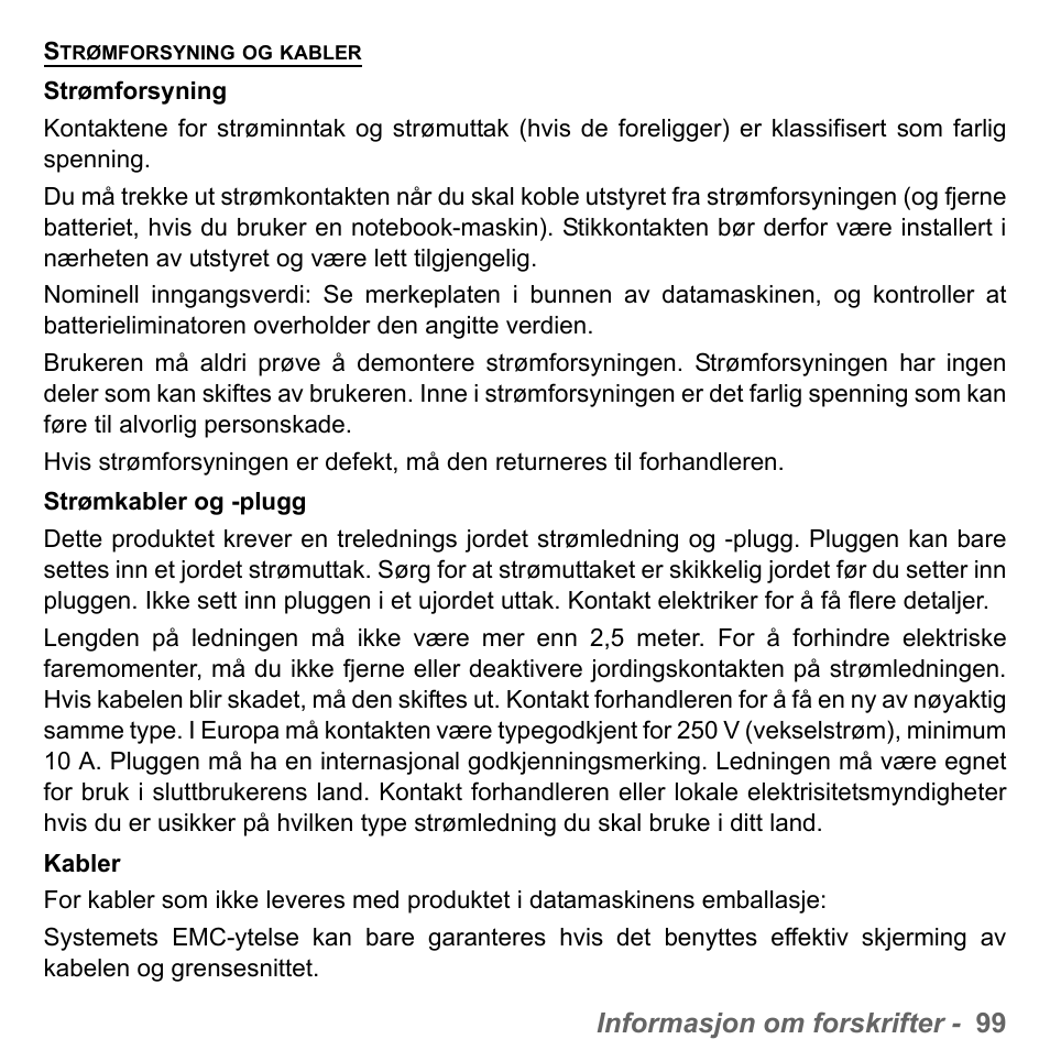 Informasjon om forskrifter - 99 | PACKARD BELL dot s series User Manual | Page 903 / 2279