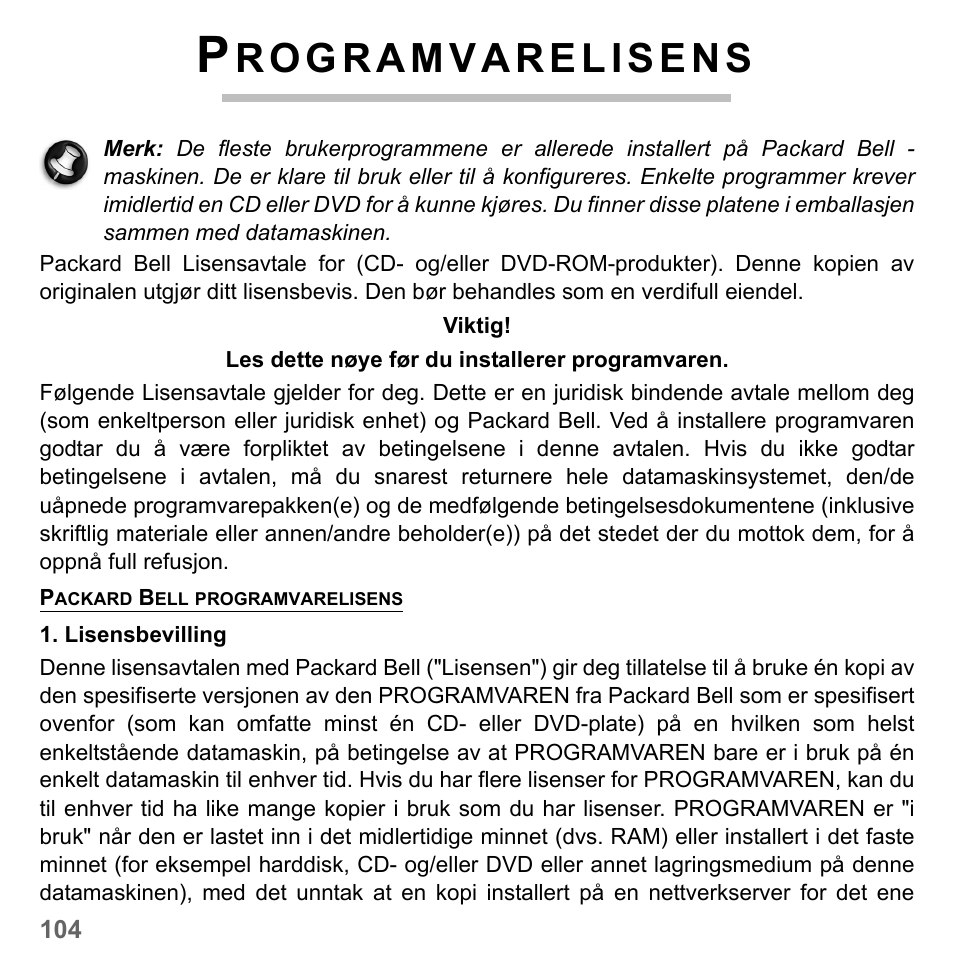 Programvarelisens | PACKARD BELL dot s series User Manual | Page 908 / 2279