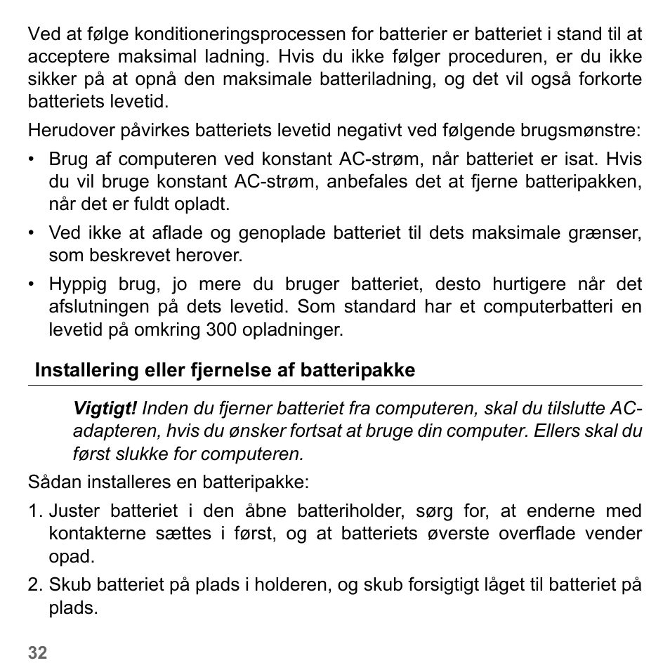 Installering eller fjernelse af batteripakke | PACKARD BELL dot s series User Manual | Page 946 / 2279