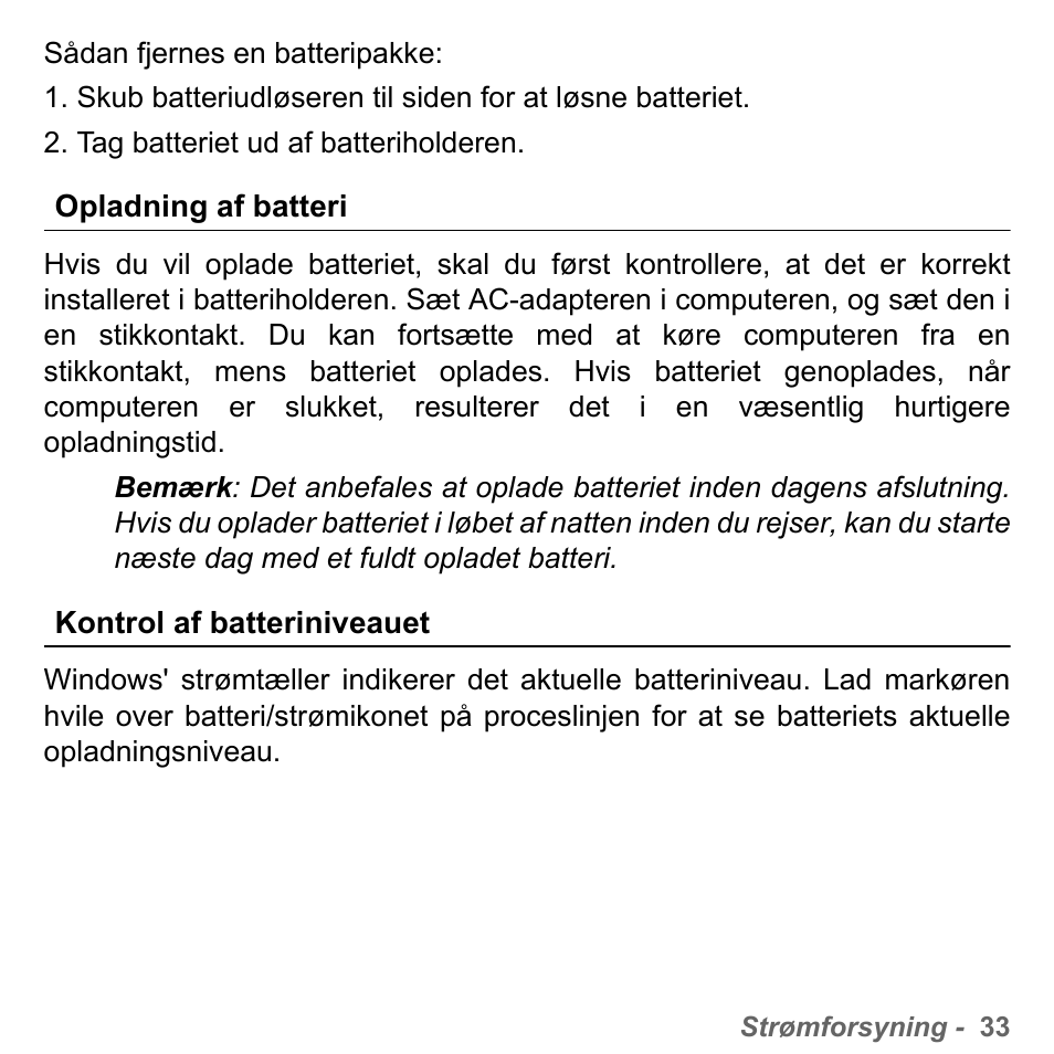 Opladning af batteri, Kontrol af batteriniveauet | PACKARD BELL dot s series User Manual | Page 947 / 2279