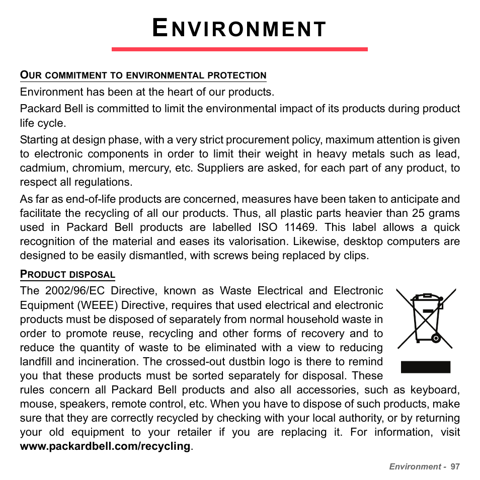 Environment, Nvironment | PACKARD BELL dot s series User Manual | Page 99 / 2279