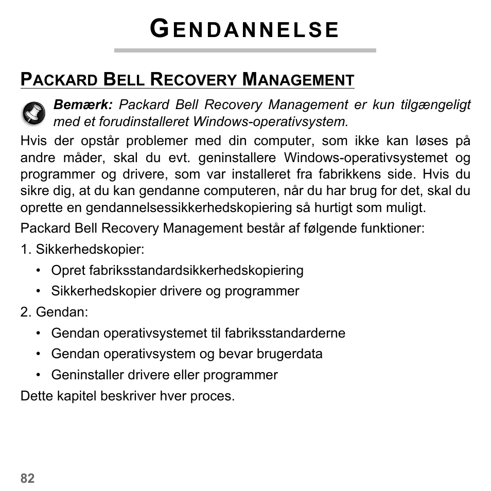 Gendannelse, Packard bell recovery management | PACKARD BELL dot s series User Manual | Page 996 / 2279