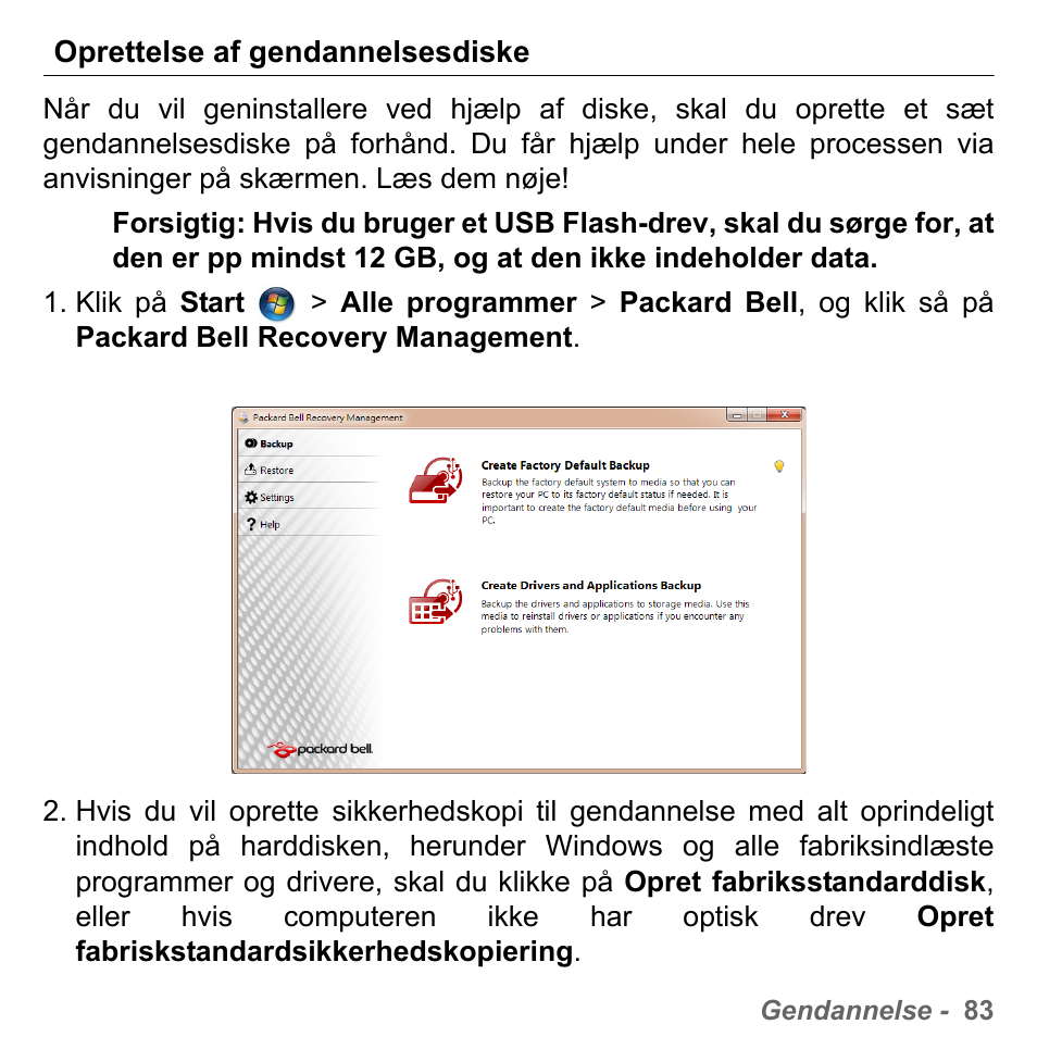 Oprettelse af gendannelsesdiske | PACKARD BELL dot s series User Manual | Page 997 / 2279