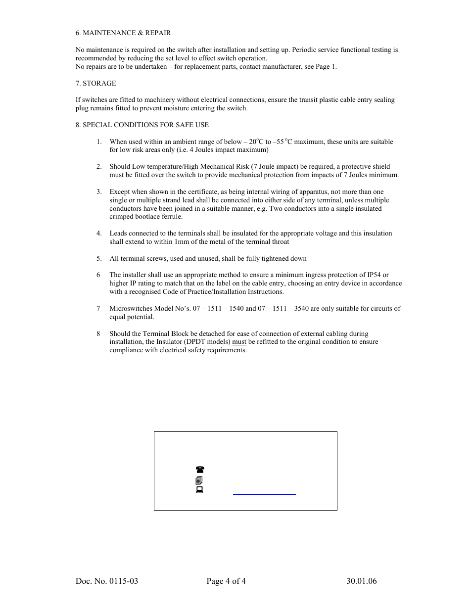 Fire Fighting Enterprises Vibration Switch: Explosion Proof User Manual | Page 4 / 4