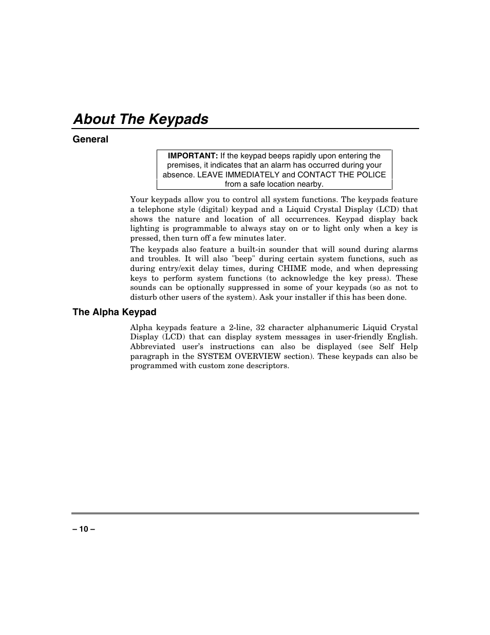 About the keypads | FIREPOWER Vista 32-128FB User Manual | Page 10 / 72