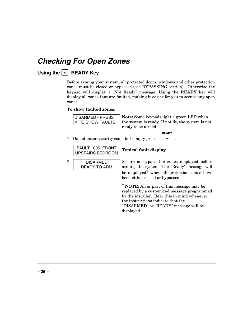 Checking for open zones | FIREPOWER Vista 32-128FB User Manual | Page 26 / 72