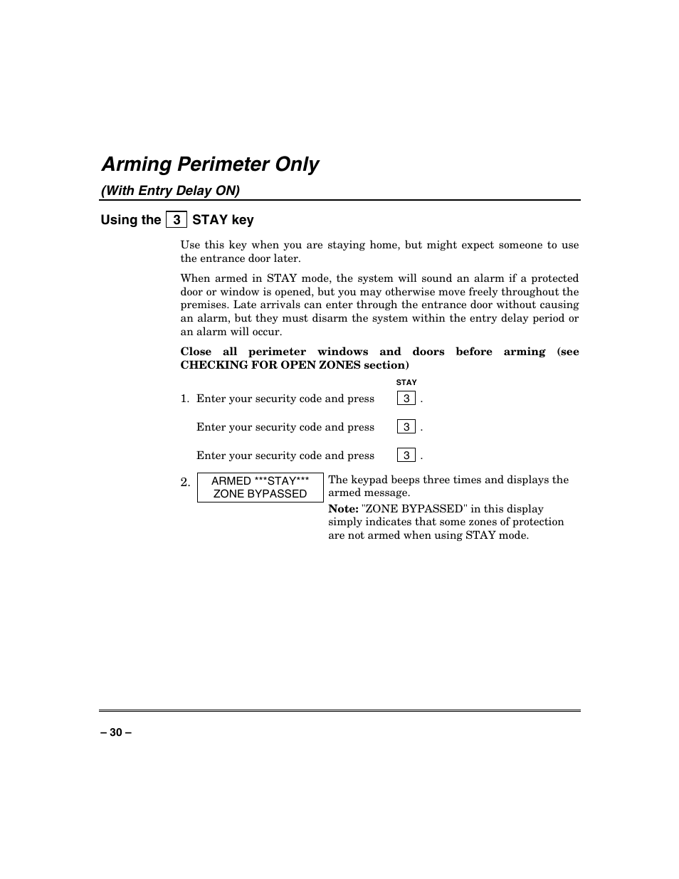 Arming perimeter only | FIREPOWER Vista 32-128FB User Manual | Page 30 / 72