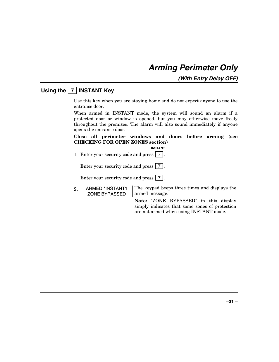 Arming perimeter only | FIREPOWER Vista 32-128FB User Manual | Page 31 / 72