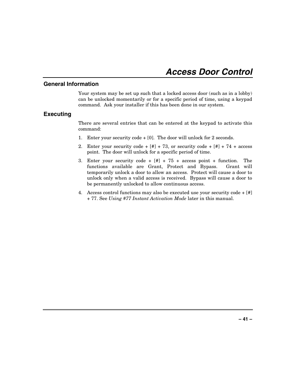 Access door control | FIREPOWER Vista 32-128FB User Manual | Page 41 / 72