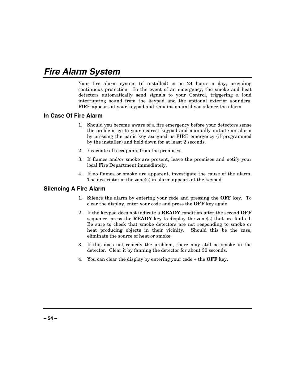 Fire alarm system | FIREPOWER Vista 32-128FB User Manual | Page 54 / 72