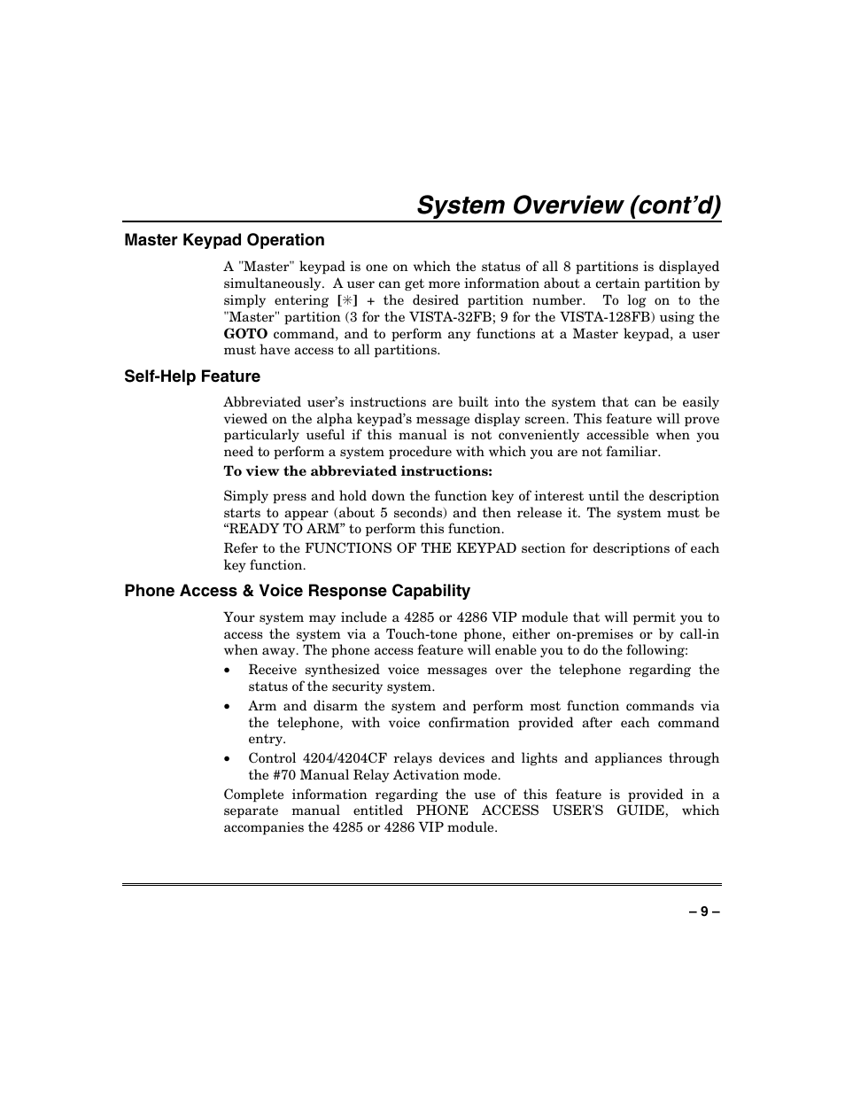 System overview (cont’d) | FIREPOWER Vista 32-128FB User Manual | Page 9 / 72